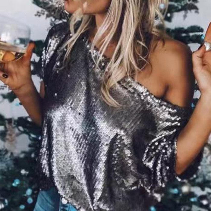 Glitter Casual Loose Fashion Sequin T-Shirt Blouse