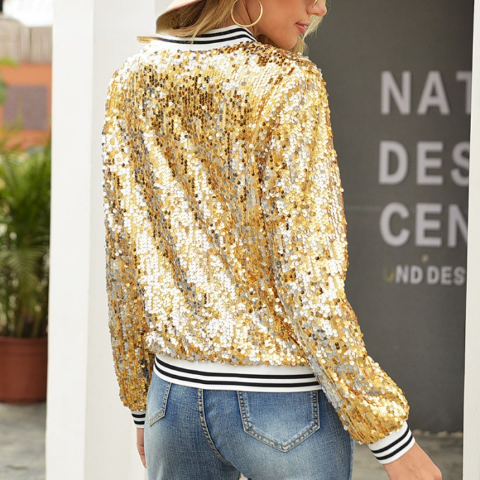Ladies Sequin Glitter Elegant Office Solid Streetwear Jackets