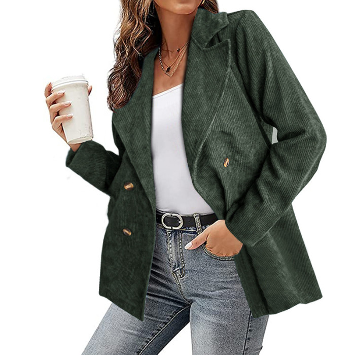 Women's Retro Corduroy Solid Color Casual Blazer