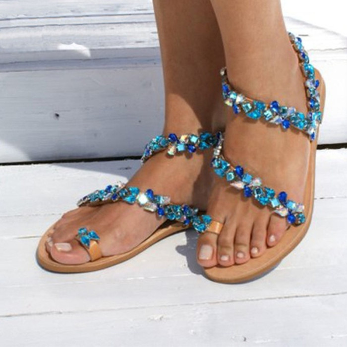 Women's Beaded Pearly Casual Flats Sandals