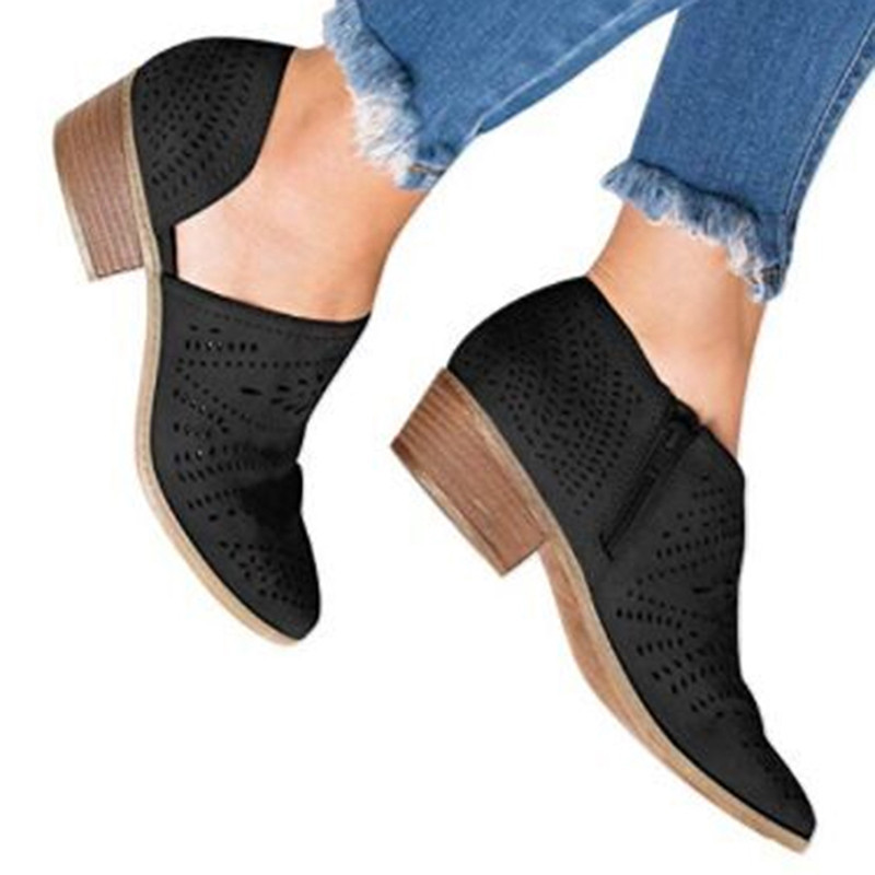 Leather Block Heel Booties For Small Feet GS230