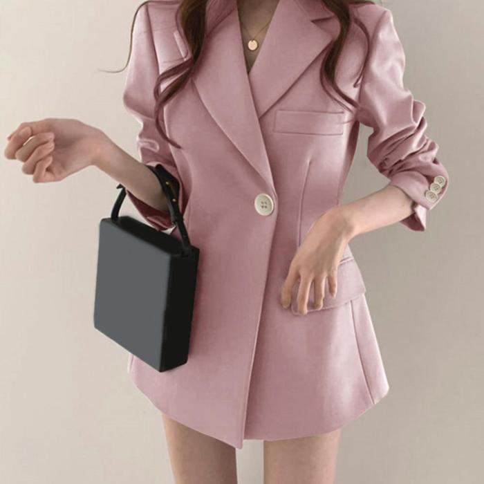Fashion Office Ladies Solid Color British Style Casual Blazer