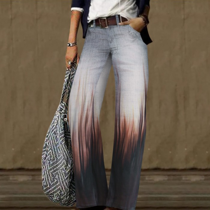 Digital Printed Casual Trousers Straight Loose Wide Leg Pants