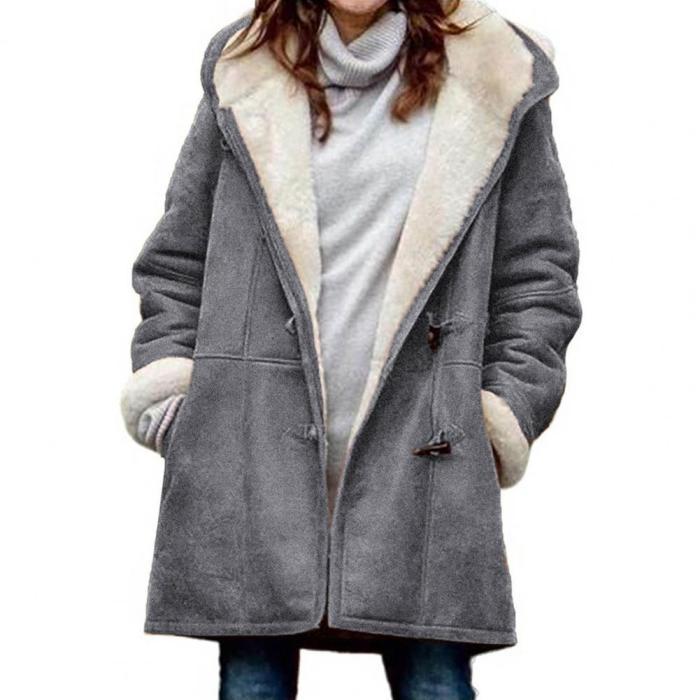 Fashion Furry Women's Hooded Horn Button Coat Jacket