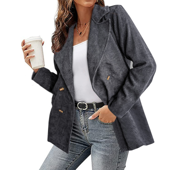 Lapel Lapel Ladies Long Sleeve Fashion Corduroy Casual Solid Color Jacket