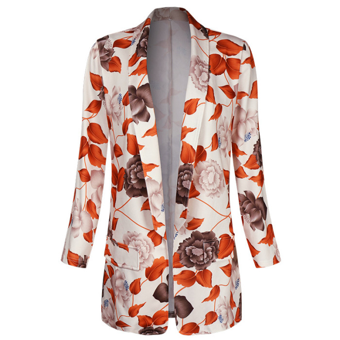 Women's Floral Print Loose Long Sleeve Casual Colorful Blazer