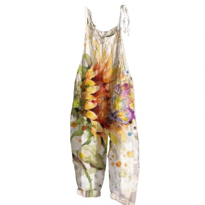 Fashion Wide-leg Colorful Baggy Flower Print Jumpsuit