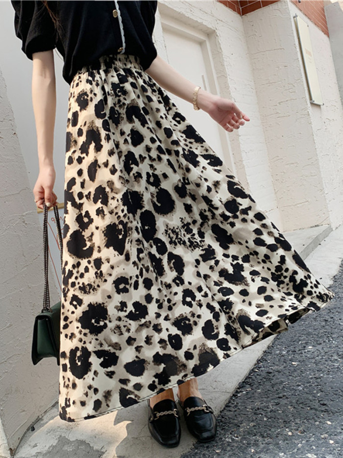Fashion Chiffon Leopard Print High Waist Skirt