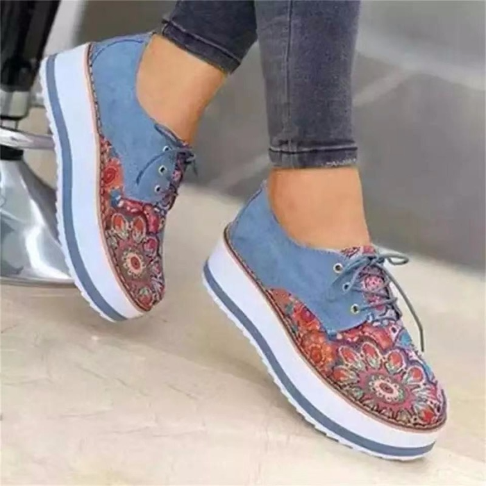 Women's Fashionable Floral Print Platform Casual Shoes Sneakers