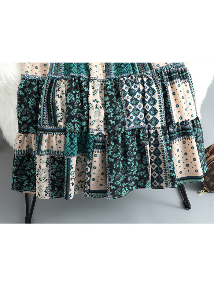 Pleated Bohemian Print Elegant High Waist Skirt