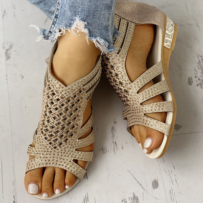 Summer Low Heel Shoes PU Leather Sandals