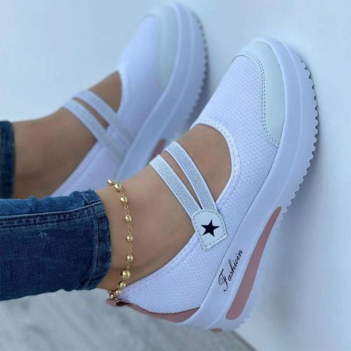 Fashion Mesh Breathable Canvas Casual Thick Sole Hollow Sneakers