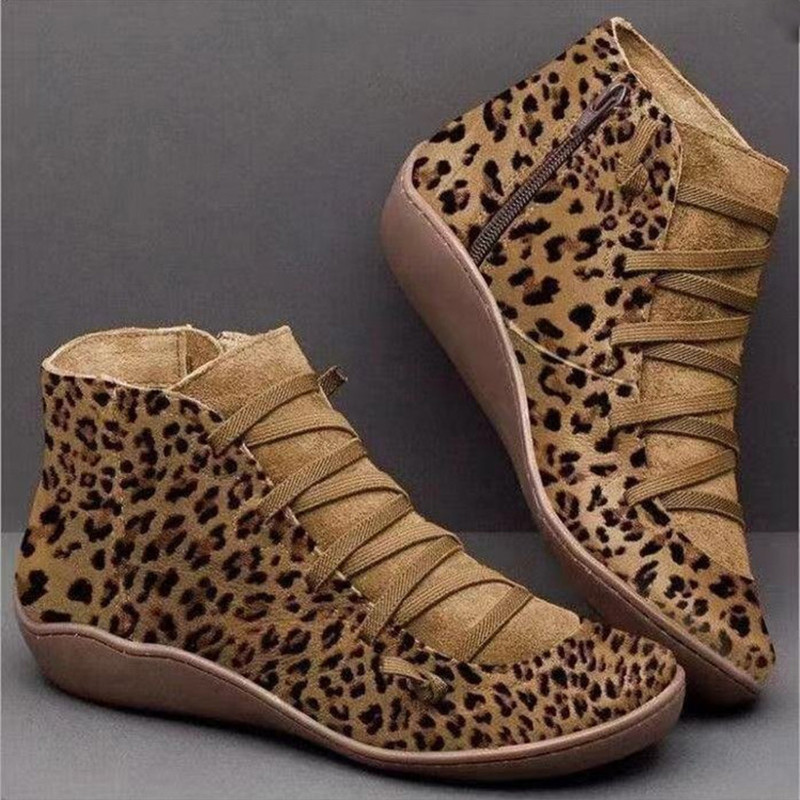 Women's Casual Leopard Print Wedges Ankle Boots