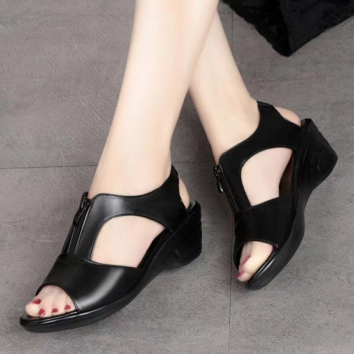 Roman Style Sandals Fish Mouth Zipper Breathable Wedge Sandals