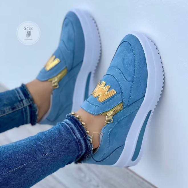 Women's Slip-On Zipper Platform Solid Wedge Casual Flats Sneakers