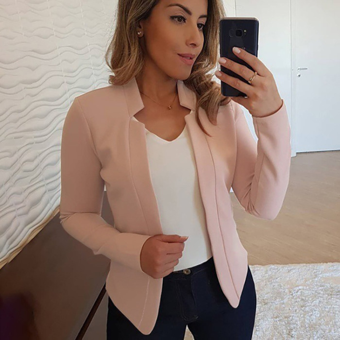 Women's Fashion Long Sleeve Solid Color Top Blazer