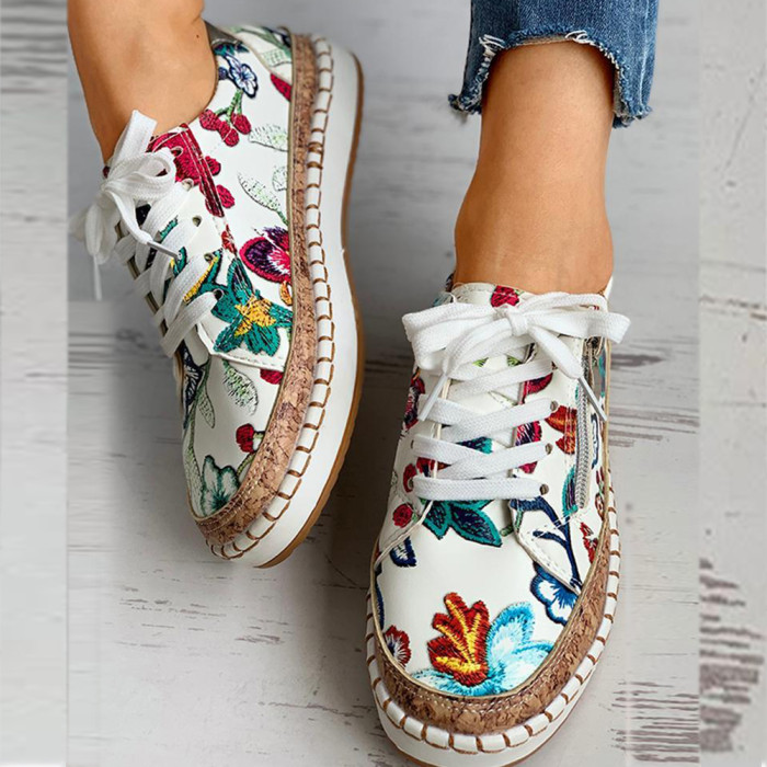Fashion Elegant Floral Printed Round Casual Sneakers