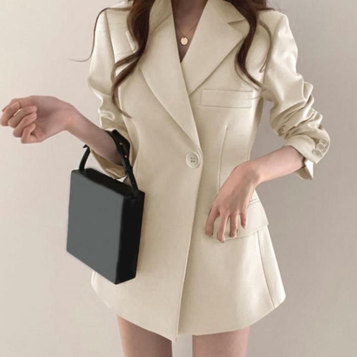 Fashion Office Ladies Solid Color British Style Casual Blazer