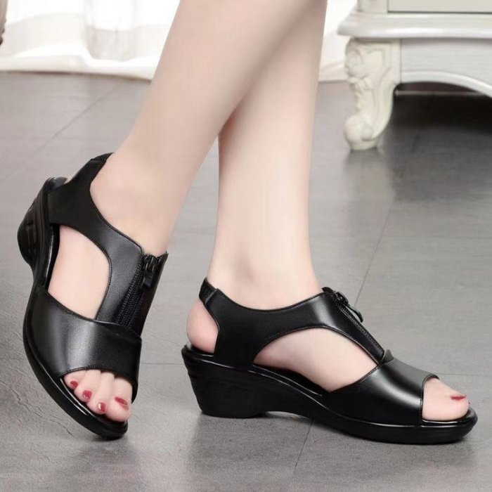 Roman Style Sandals Fish Mouth Zipper Breathable Wedge Sandals