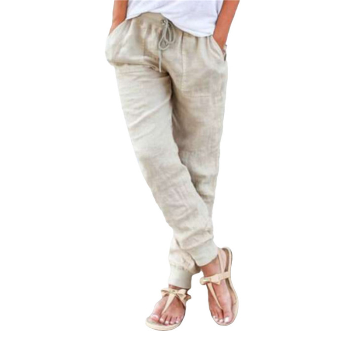 Women Cotton Solid Color Casual Comfortable Pants