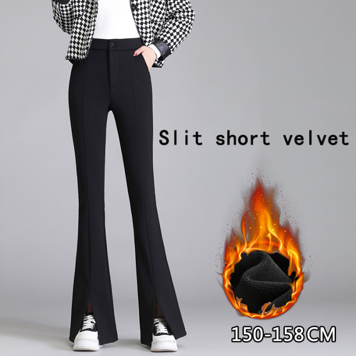 Plus Size Slit Black Flare Pants for Women Trousers Korean Style Casual Office Lady Female High Waist Long Bell Bottom Pants