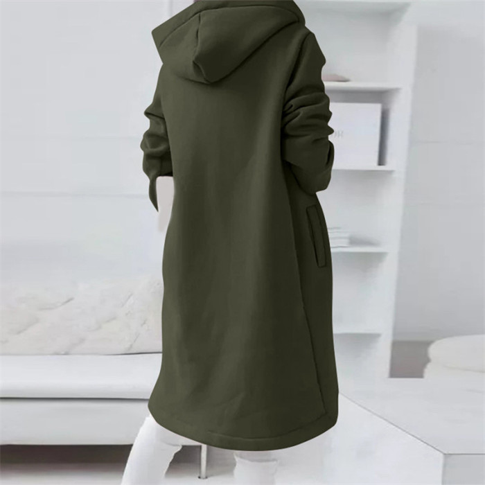Women Zipper Hoodies Long Sleeve Solid Color Coats