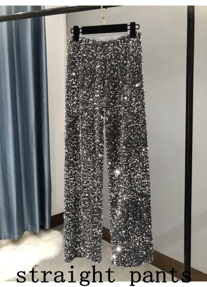 High Waisted Loose Micro Flared Tall Waist Trousers of Silver Pants