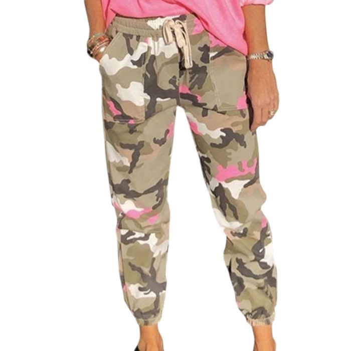 Women's Stretch High Waist Casual Harem Pants Camouflage Cargo Pants