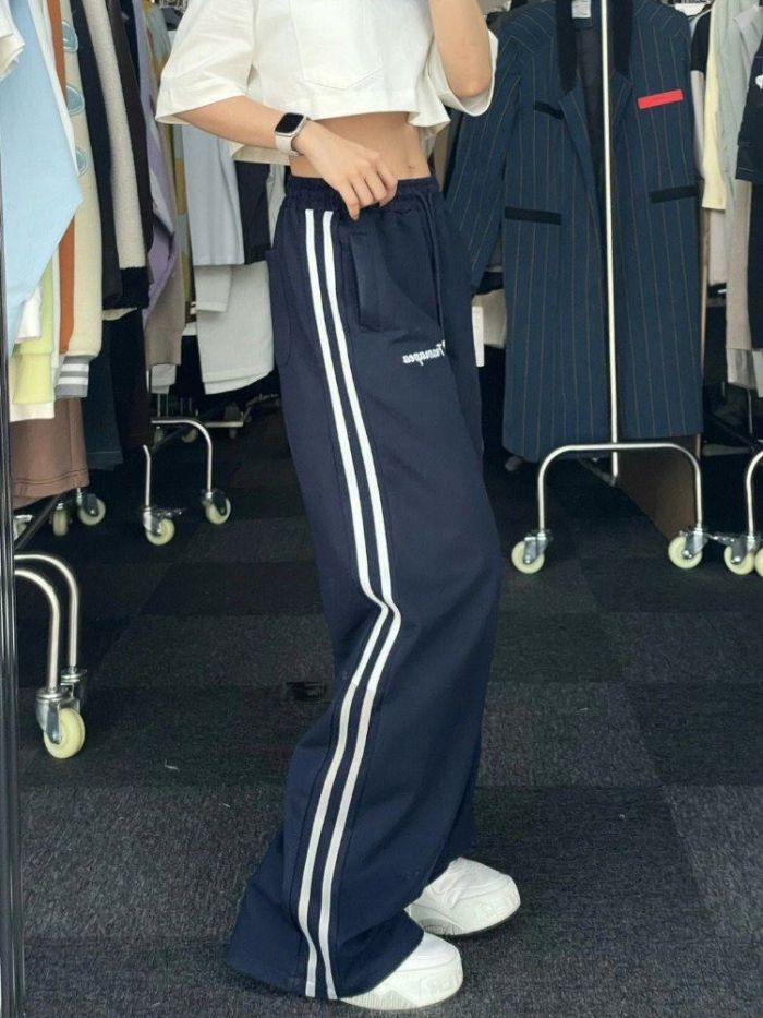 Fashion Stripe Jogger Women's 90s Retro Hip Hop Retro Wide Leg Lounge Pants