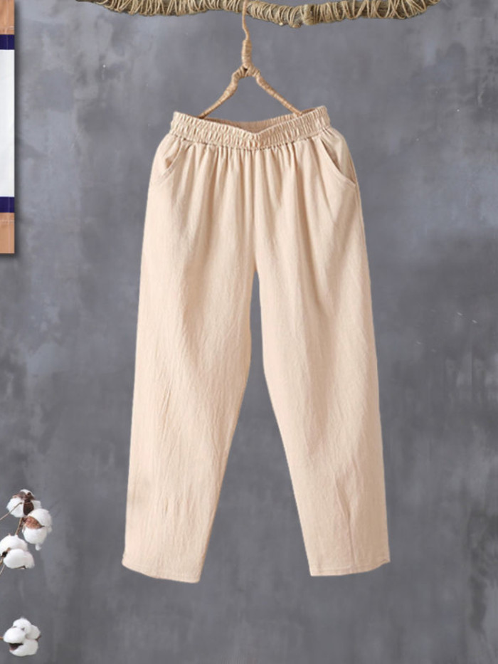 Fashion Women's Pants Casual Cotton Linen Loose Solid Color  Pants