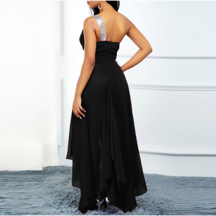 Sexy Slash Collar Fashion Elegant Party Retro Sequins Casual Loose Maxi Dress