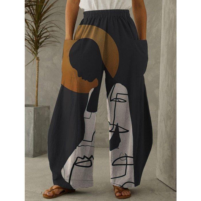 Fashion 3D Pants Loose Elastic Waist Retro Bloomers