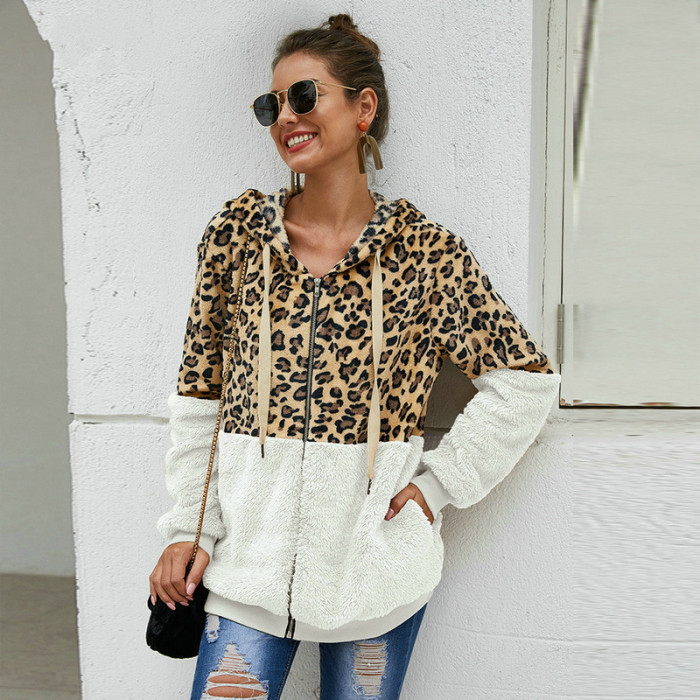 Leopard Long Sleeve Casual Zipper Warm Jackets