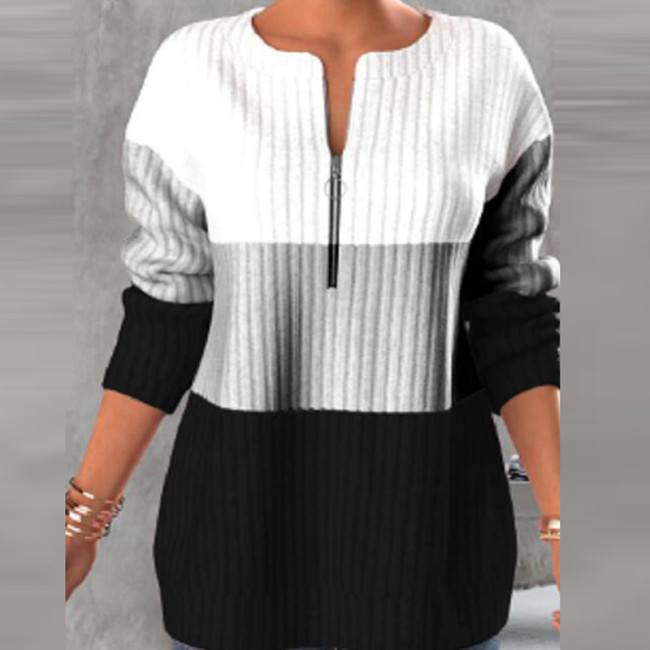 Stripe Color Block Patchwork Dolman Oversize Tunic Sweater main image 1