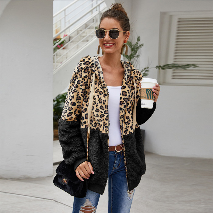 Leopard Long Sleeve Casual Zipper Warm Jackets
