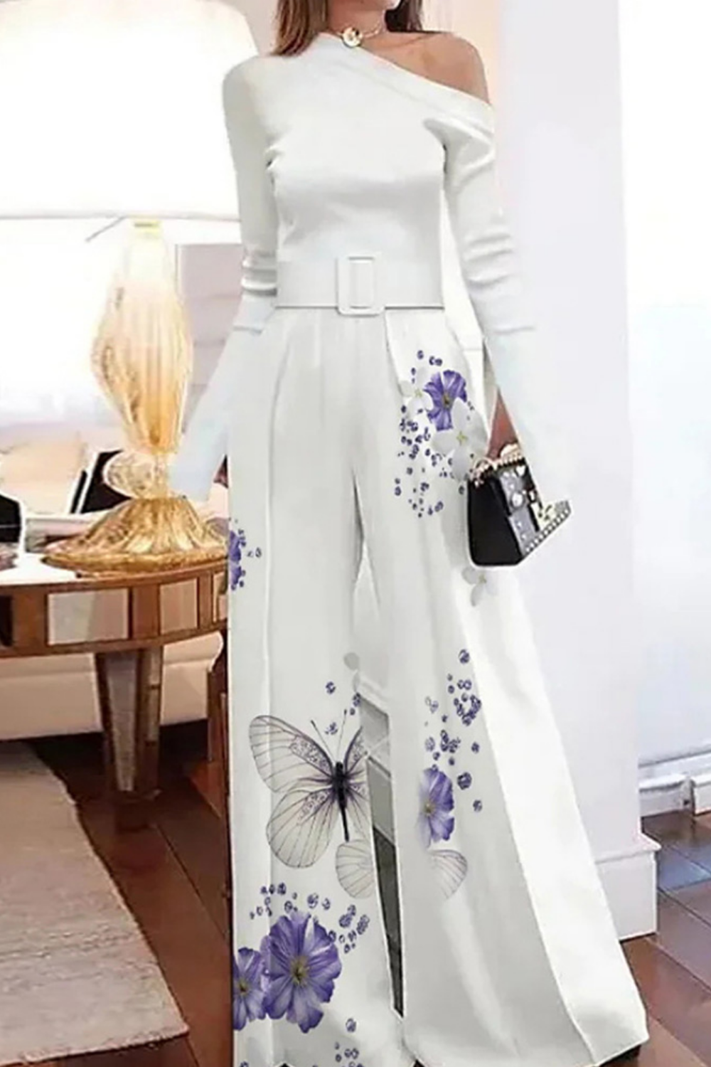 Irregular oblique shoulder jumpsuit