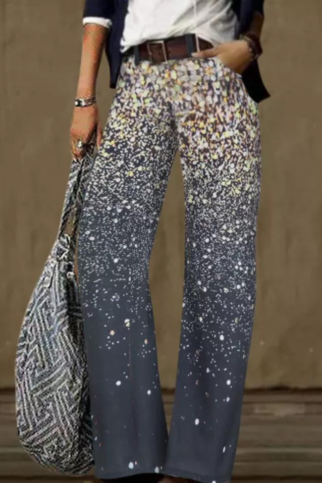 Digital Printed Casual Trousers Straight Loose Wide Leg Pants