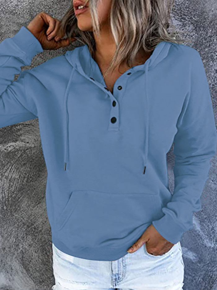 Fashion Sweatshirt Long Sleeve Solid Color Casual Pocket Hoodies