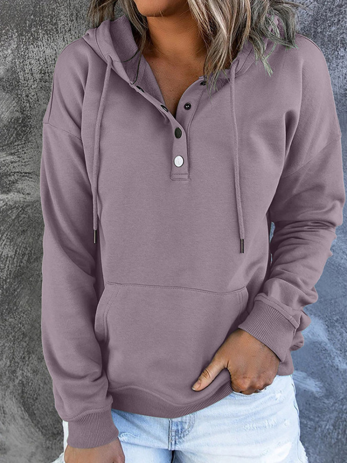 Fashion Sweatshirt Long Sleeve Solid Color Casual Pocket Hoodies