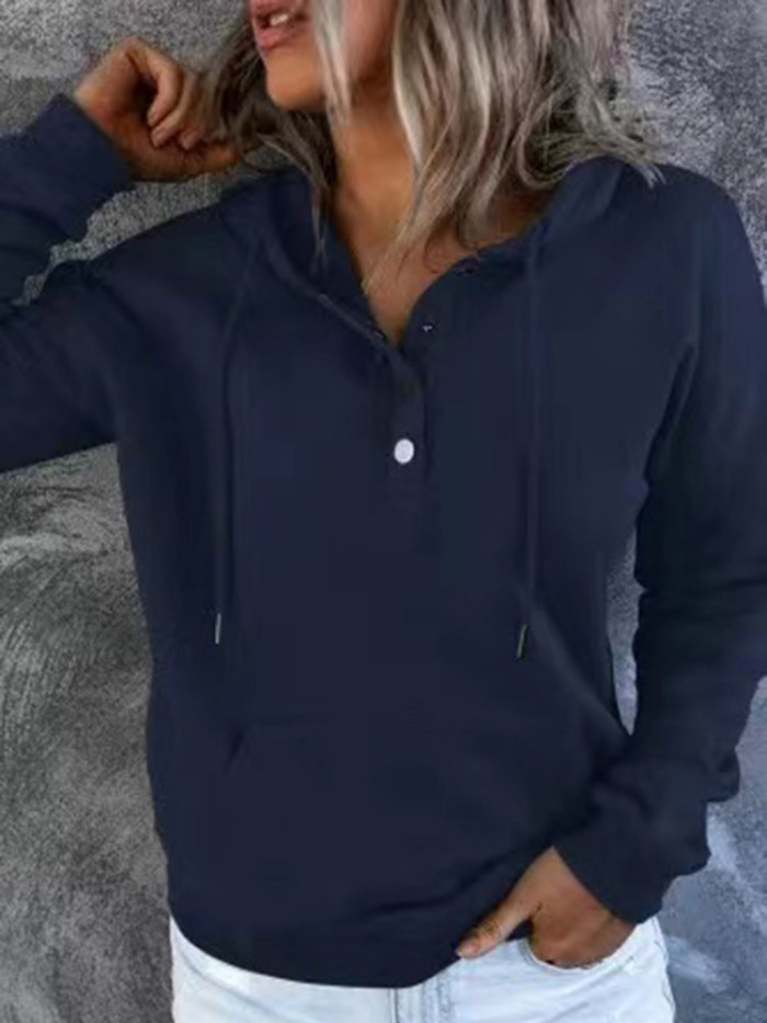 Fashion Sweatshirt Long Sleeve Solid Color Casual Pocket Hoodies