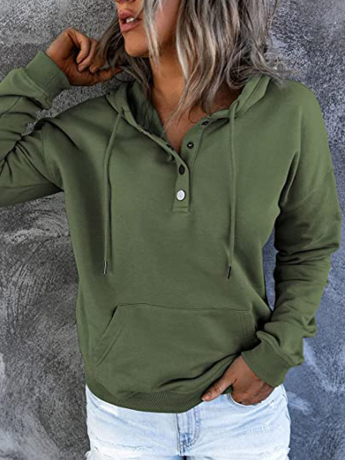Fashion Sweatshirt Long Sleeve Solid Color Casual Pocket Hoodies