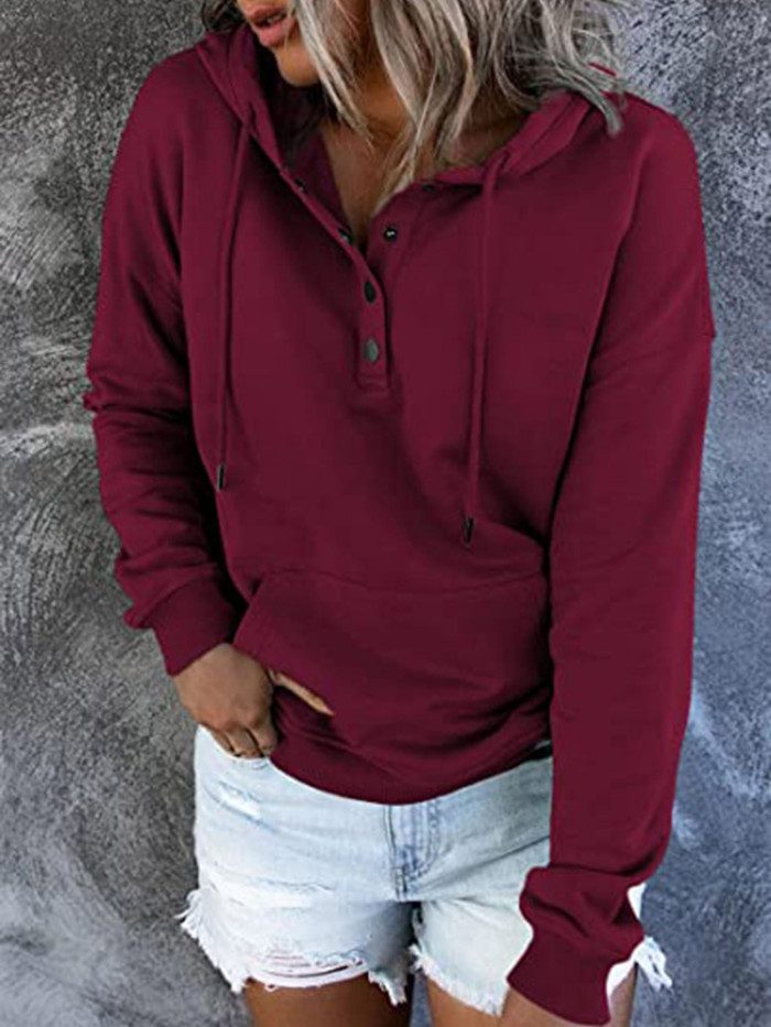 Fashion Sweatshirt Long Sleeve Solid Color Casual Pocket Hoodies