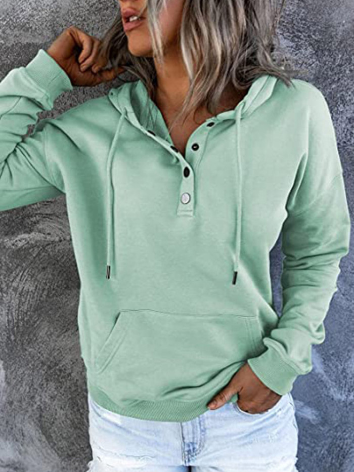 Fashion Sweatshirt Long Sleeve Solid Color Casual Pocket Hoodies