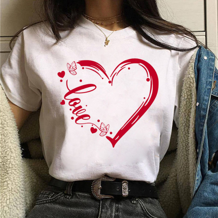 Love Print Casual Round Neck Fashion Short-sleeved T-shirt