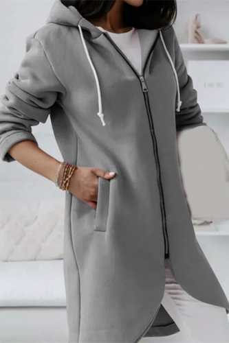 Women Zipper Hoodies Long Sleeve Solid Color Coats