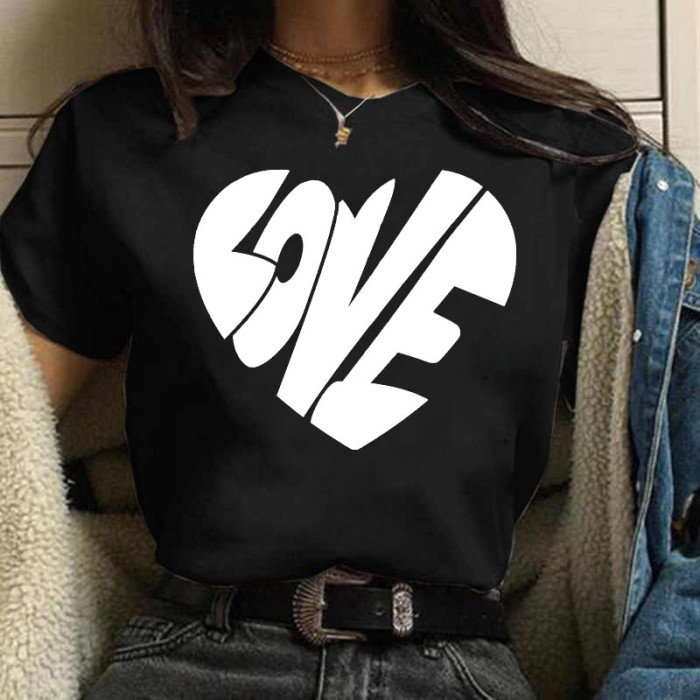 Love Print Casual Round Neck Fashion Short-sleeved T-shirt