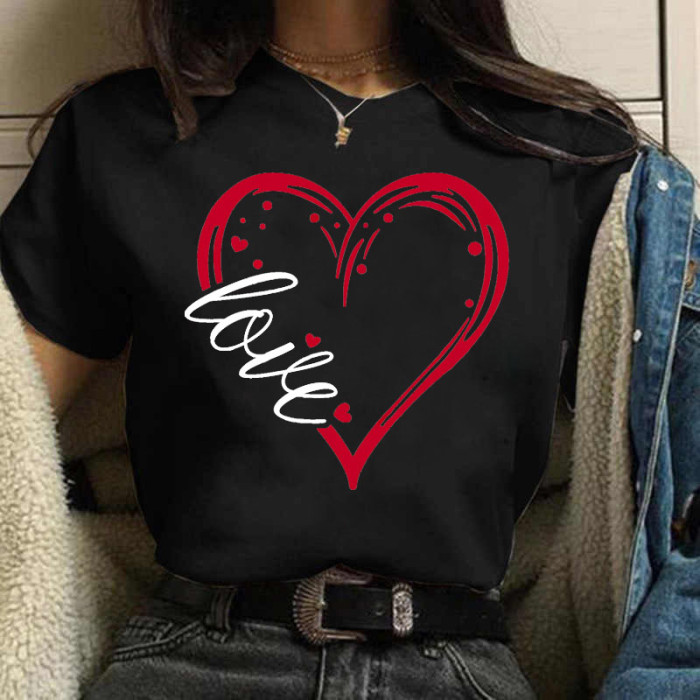 Love Print Casual Round Neck Fashion Short-sleeved T-shirt