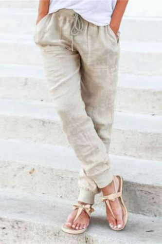 Women Cotton Solid Color Casual Comfortable Pants