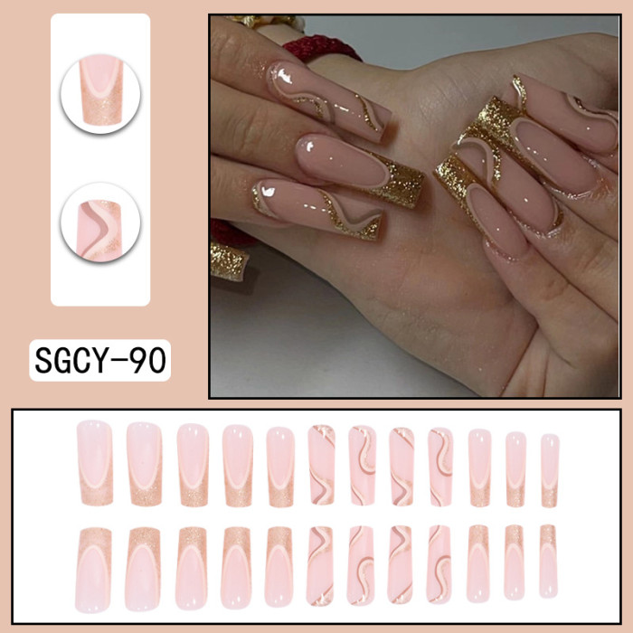 Long Waterpipe French Gold Glitter Powder Line European and American Dress Nails