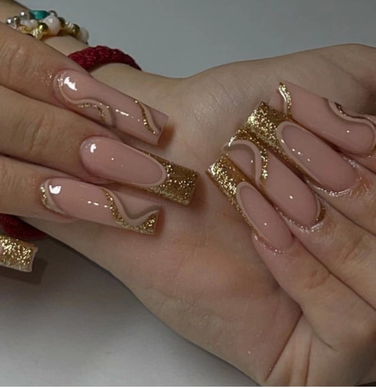Long Waterpipe French Gold Glitter Powder Line European and American Dress Nails